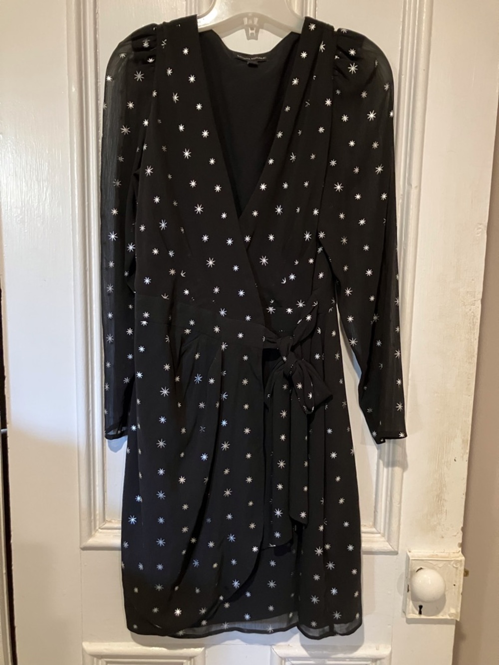 Banana Republic Black Long-Sleeve Star-Print Dress